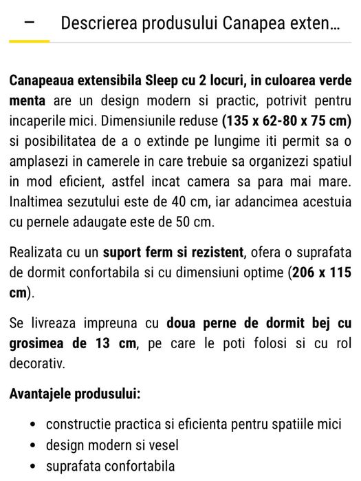 Canapea  extensibila verde mint