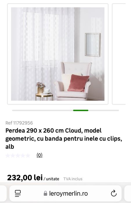Vand perdea 290cmx245 cm, model norosori, 100 lei buc