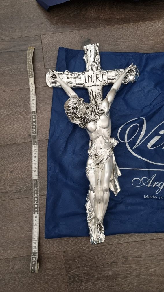 Crucifix mare pentru perete argintat 60centimetri