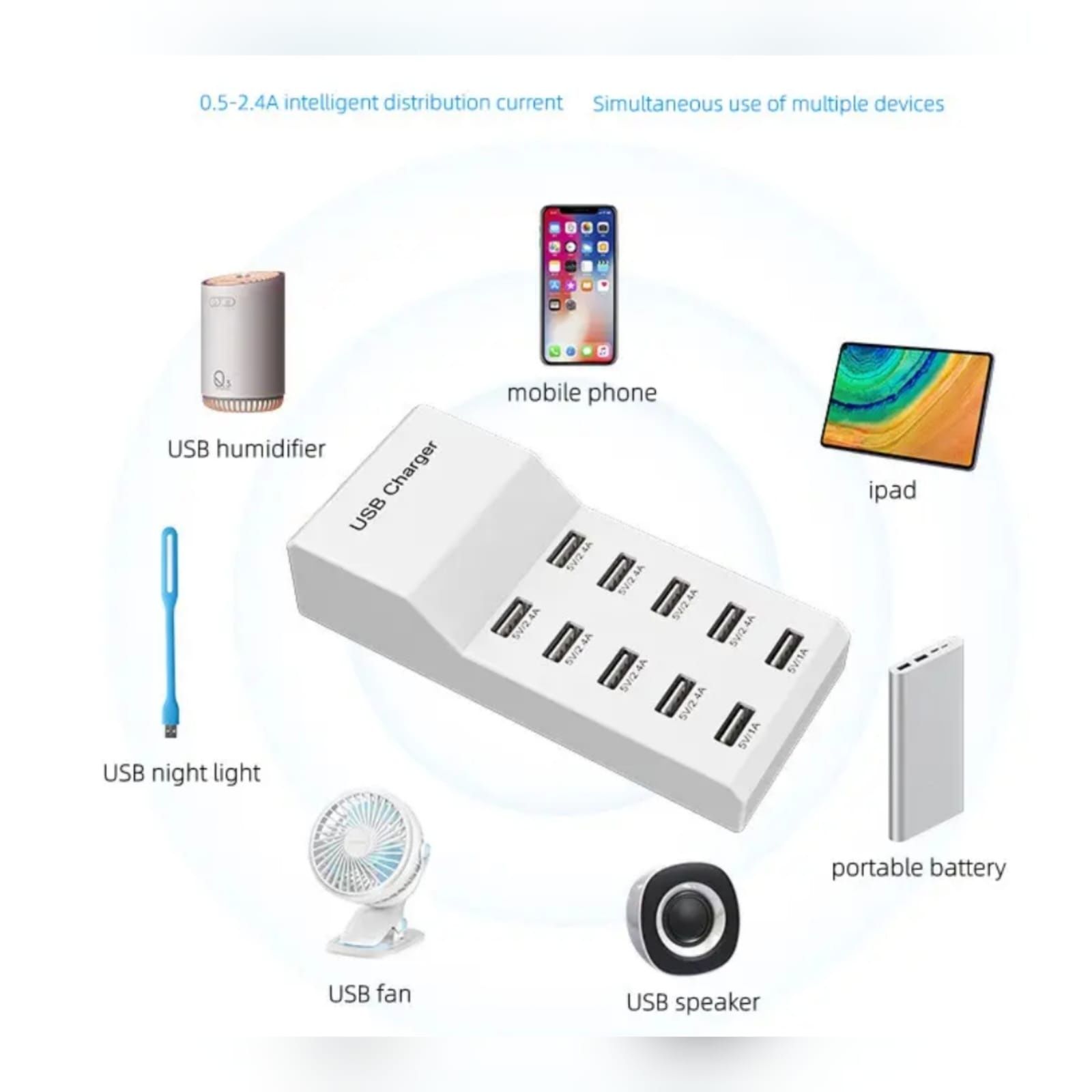 10 портовое USB зарядное устройство, зарядчик, ЮСБ Хаб, Hub