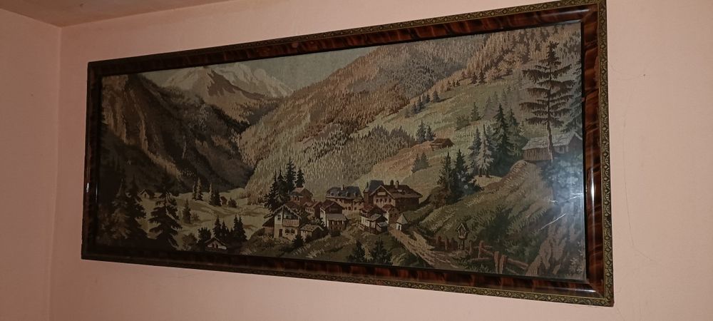 Tapiserie înrămata munți și cabane