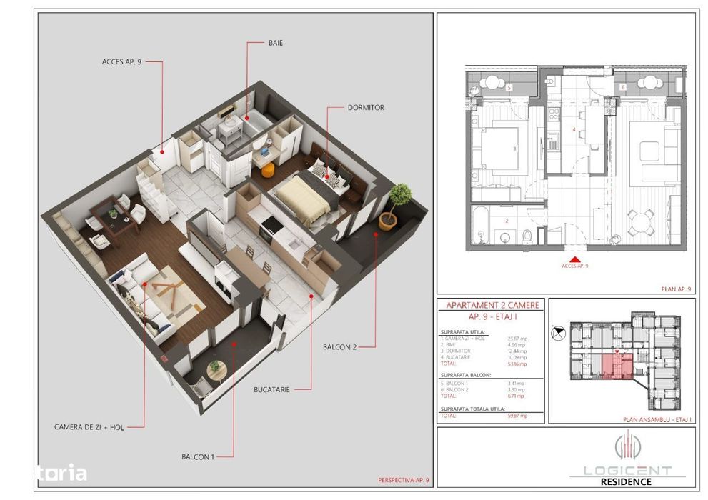 Vindem Apartament 2 camere -etaj 1 -in bloc nou