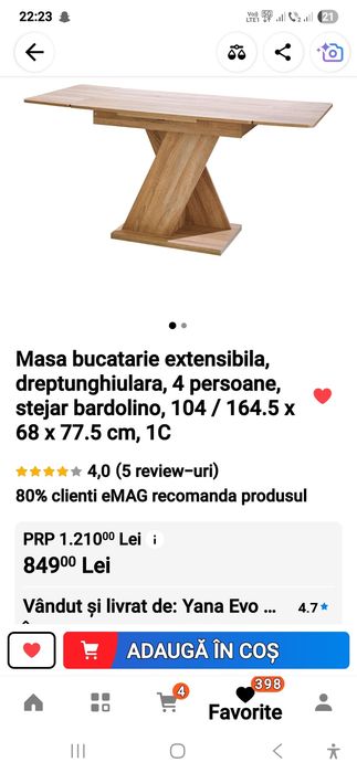 Vând masa bucatarie/living stare impecabila extensibila