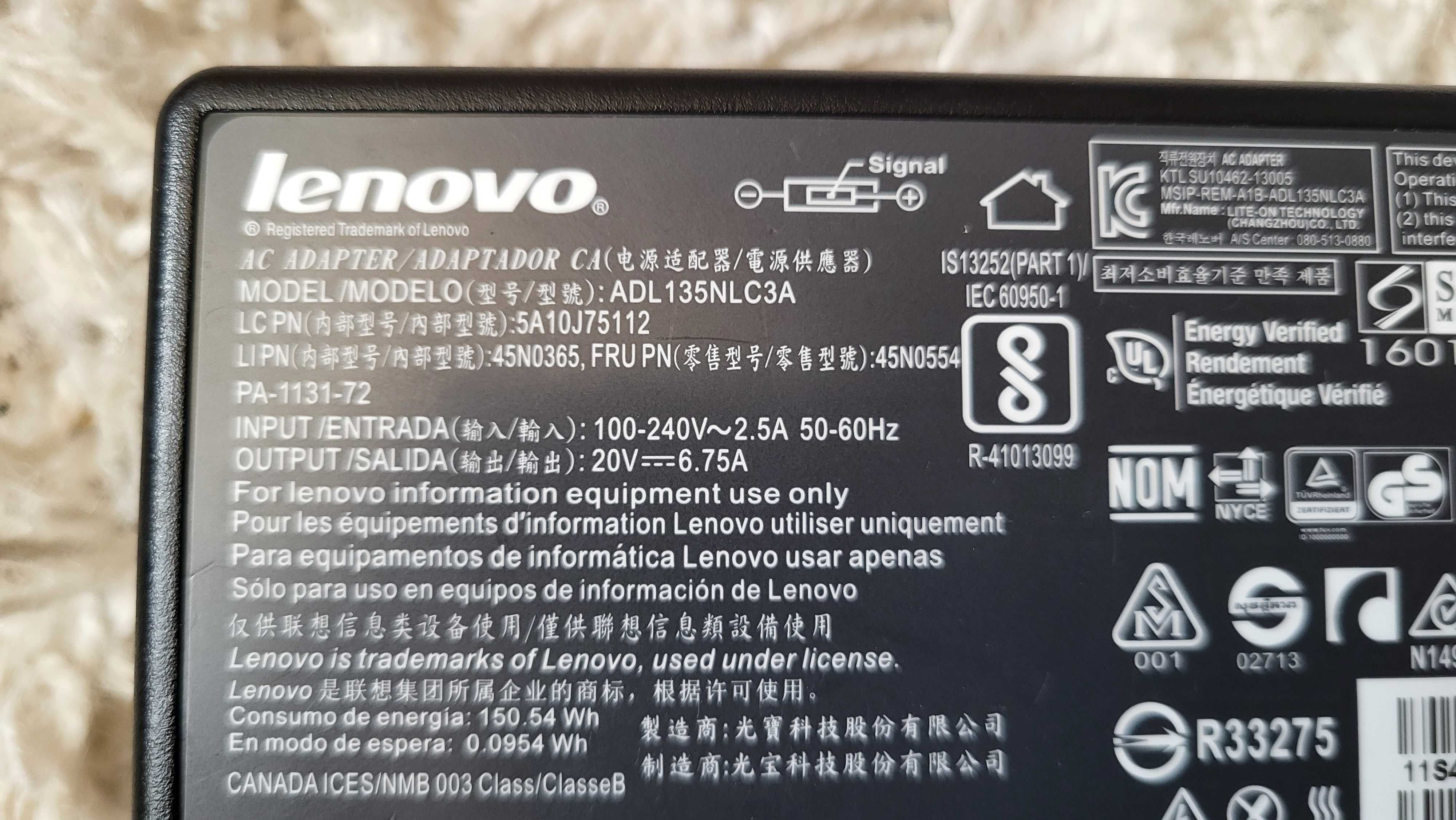 LENOVO 135W Incarcator AC Adaptor 20V-6.75A cu mufa usb cu pin central