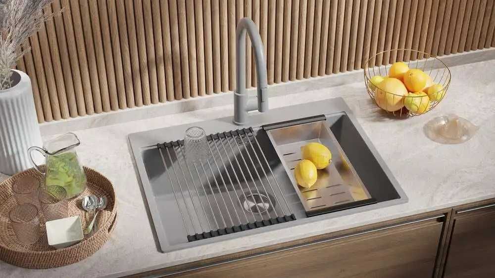 Сив Кухненска Мивка от гранит модел XXL Осло 70 Top 680 x 500 mm