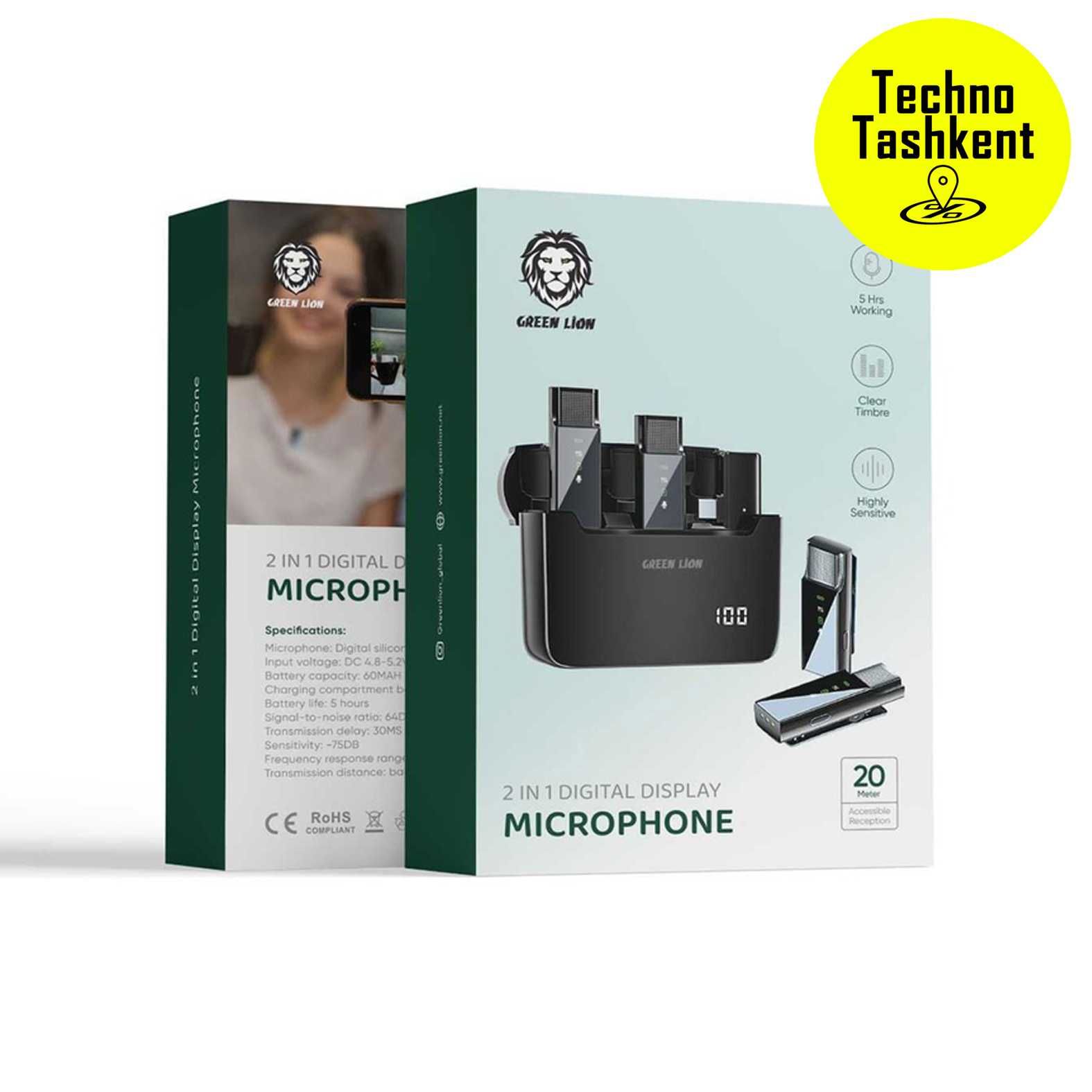 Микрофон с цифровым дисплеем Green Lion, 2 в 1 Type-C, (Dostavka Bor)