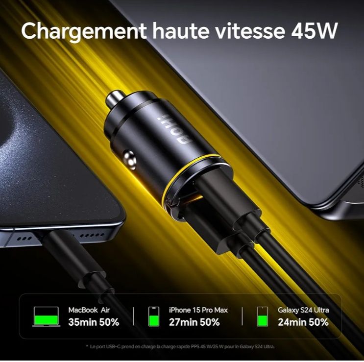 AOHi superauto PD 45W 2 port зарядно за телефон за кола