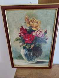 Pictura pe panza in ulei 37x53cm "Vaza cu trandafiri"
