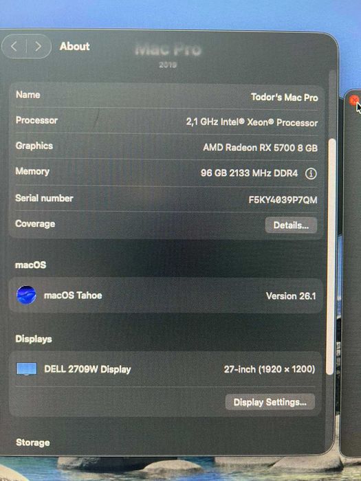 Mac PRO 2019 Hackintosh Dual Boot Windows +  Tahoe (18 cores) 96GB Ram