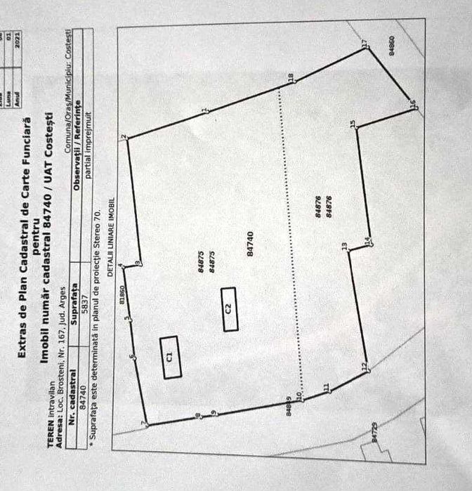 Teren intravilan 5,837 mp, parcelat in 2, utilității, deschidere 64 m