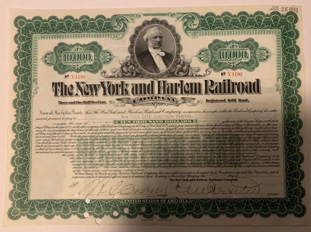 $10000 dolari SUA Aur 1906 Obligatiune caile ferate New York