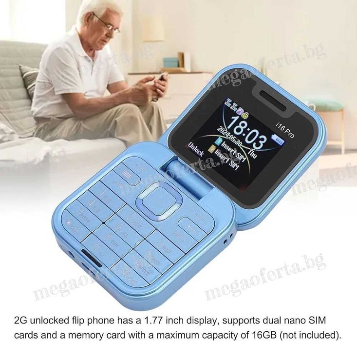 Мини сгъваем телефон i16 PRO с две сим карти