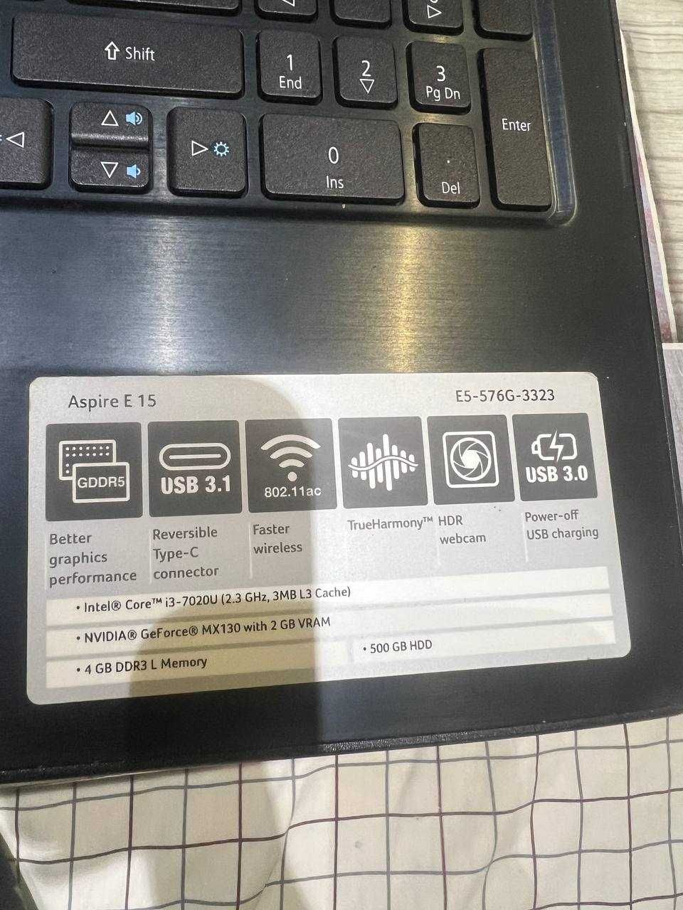 Acer E5 Intel i3-7020U