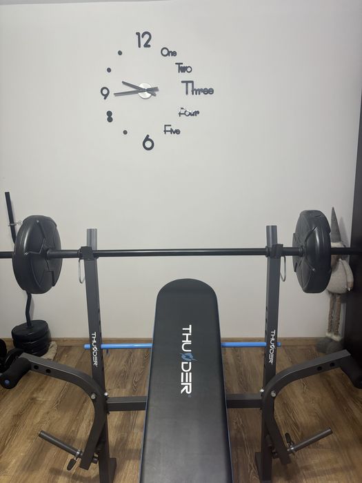 Banca multifunctionala THUNDER cu bara, gantere si accesori complete