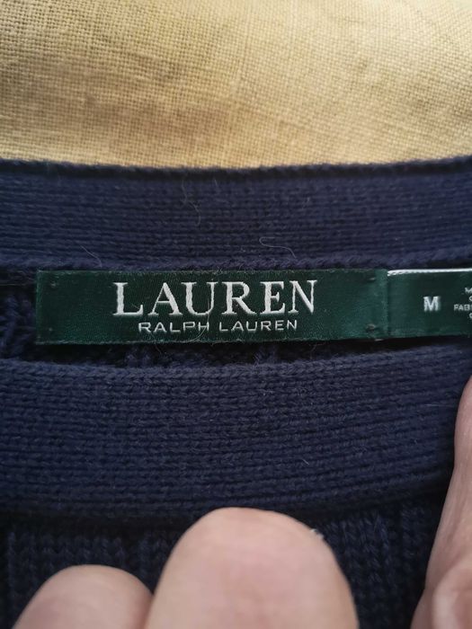 Ralph Lauren дамски памучен пуловер тъмно син със златисти копчета