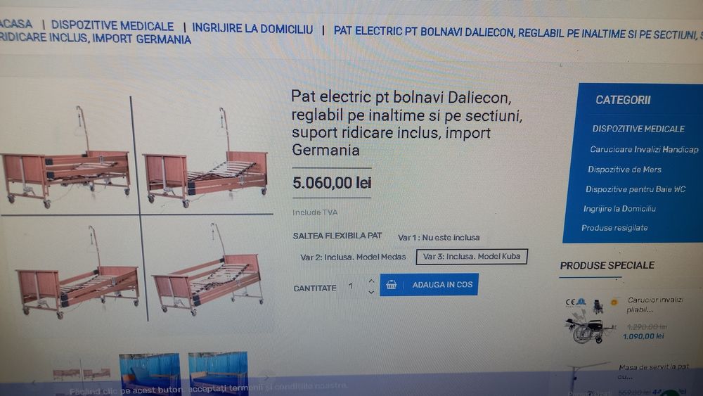 Vând pat electric pentru spital/bolnavi aproape nou în stare perfectă