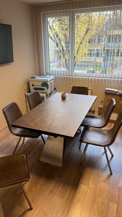 Разтегателна маса VERONA сив гранит – черна основа + 6 стола