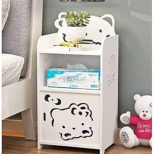Стилно, детско бяло нощно шкафче с дизайн Hello Kitty на три нива