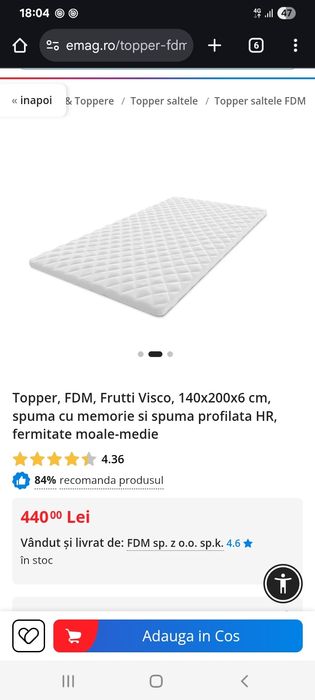 Topper saltea FDM 140x200x6cm nou