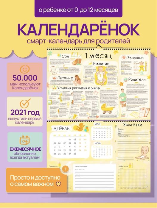 Срочно продам календарь-книга развития ребенка по месяцам