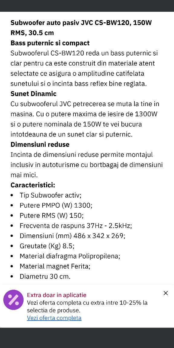 Subwoofer jvc+statie Sony 1000w