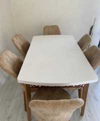 Set masă extensibilă Aris Alb cu 6 scaune tapitate