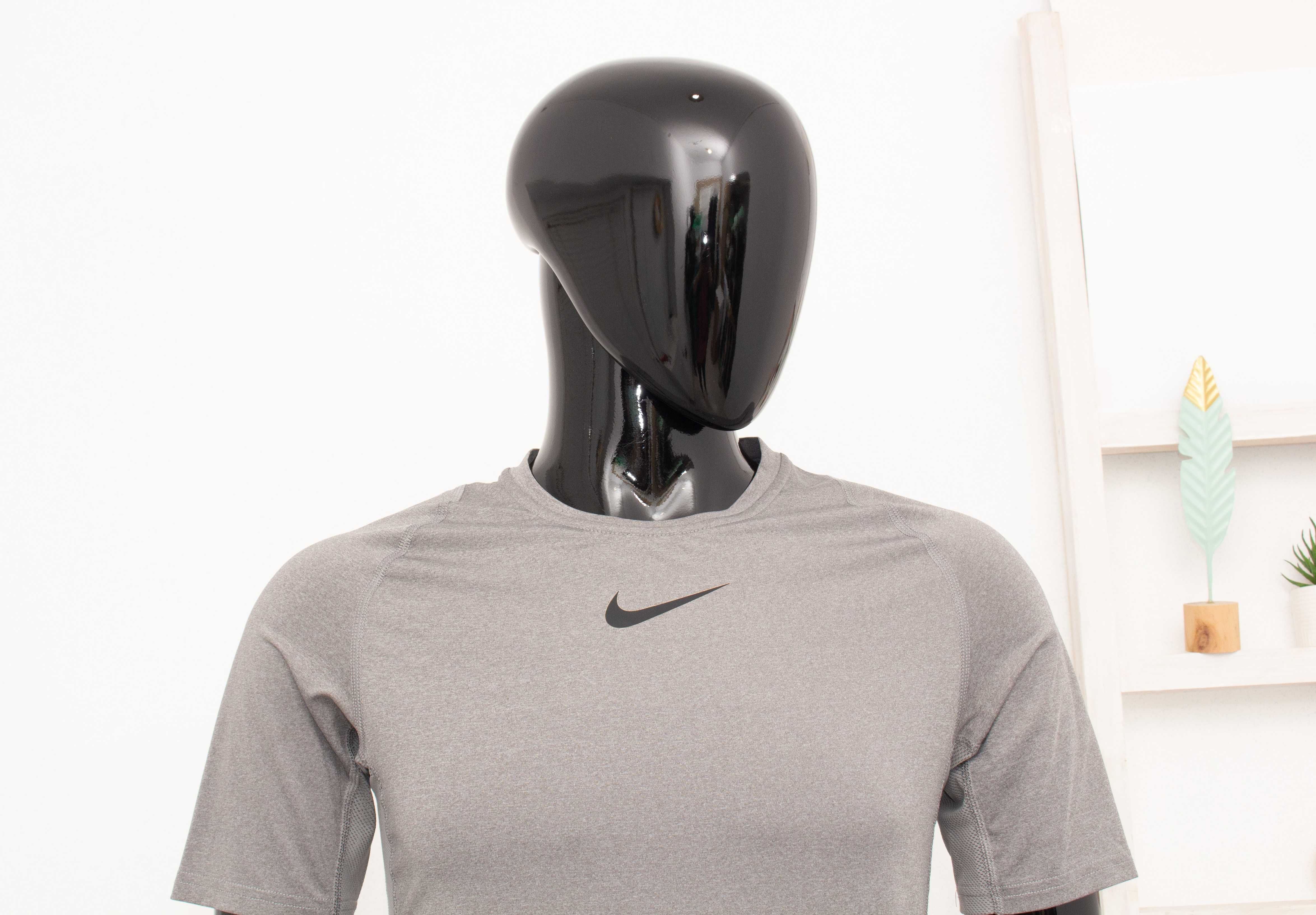 Nike Pro Оригинална Мъжка Блуза къс ръкав сива Dri Fit за фитнес L