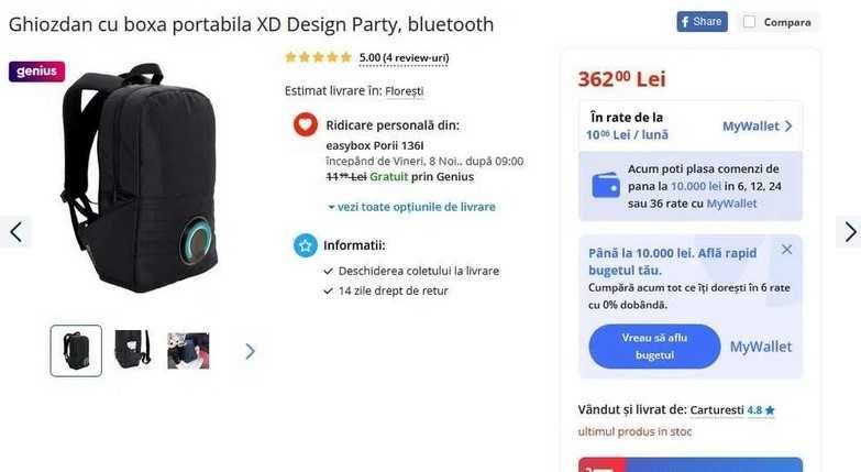 Ghiozdan cu boxa portabila XD Design Party, bluetooth - NOU