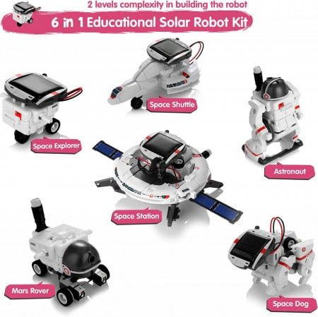 Robot educational cu incarcare solara 6 in 1 Batlofty, ABS, alb/negru/