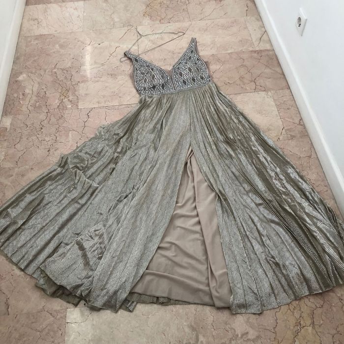 Rochie ocazie S/M piere aplicate din lurex auriu ca noua