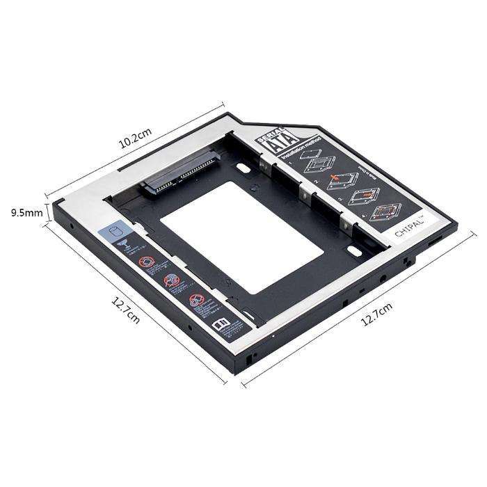 Adaptor caddy DVD HDD pt. laptop/notebook - 12.7mm, plastic + oțel