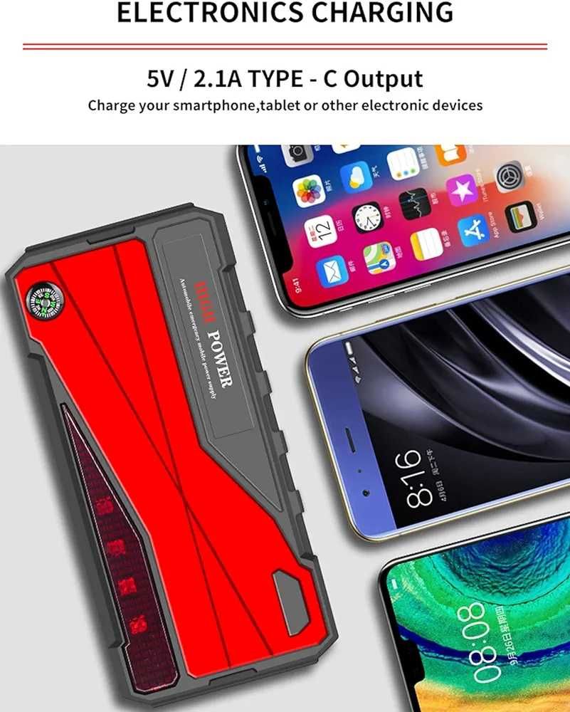 Стартер за кола, 1000A Peak 32000mAh Преносим стартер за кола 12V