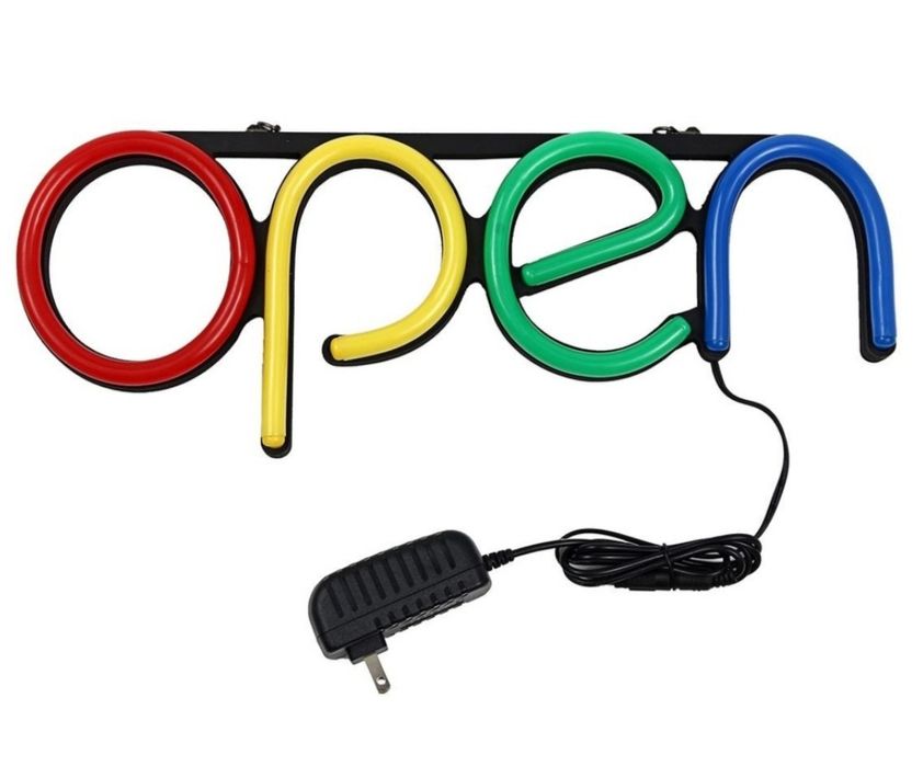 Reclama semn luminos led neon cu mesaj  Open