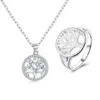 Set argint colier (reglabil) & inel (marimea 7), model copacul vietii
