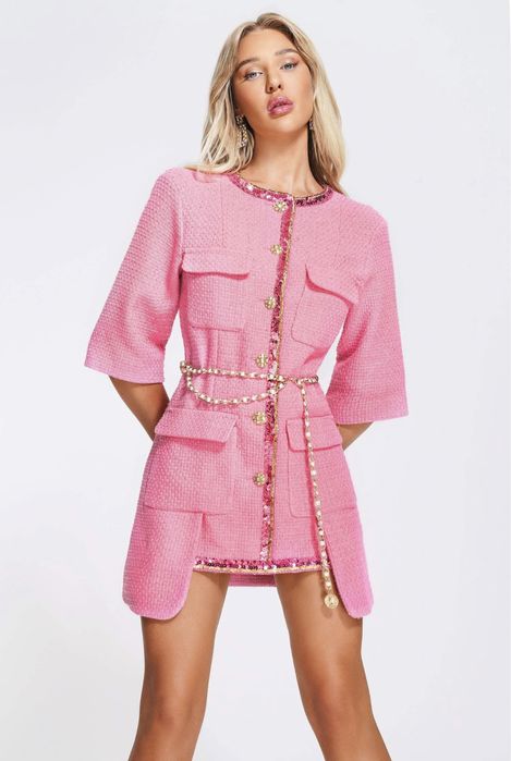 Дизайнерска рокля от букле в розово
