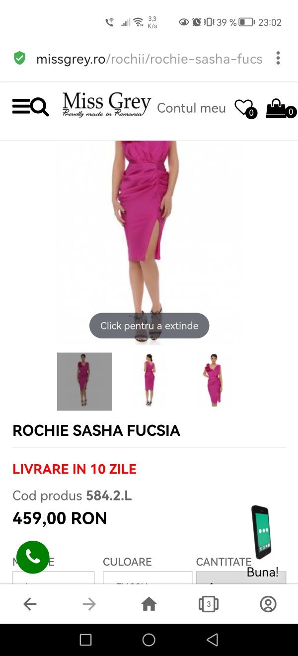 Rochie Sasha Miss Grey satin fucsia