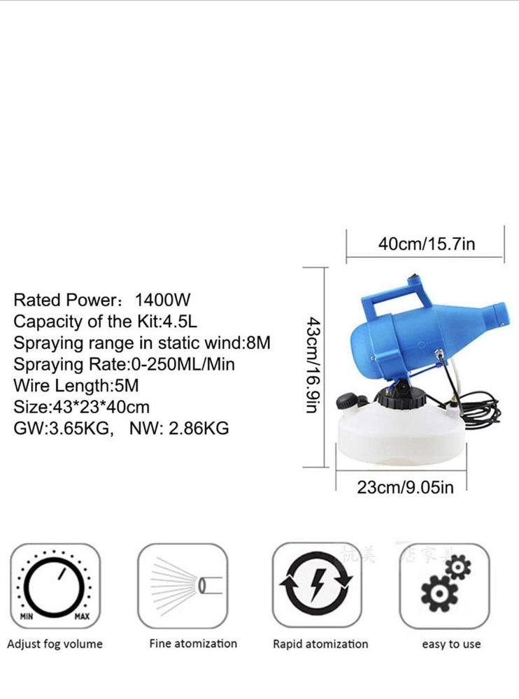 NOU nebulizator ELECTROSTATIC sterilizare  dezinfectie dezinfectan ULV