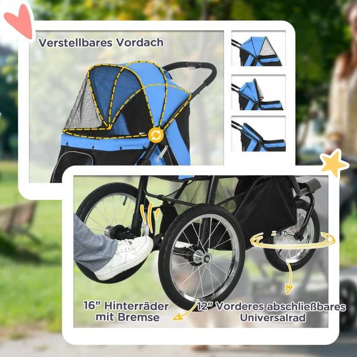 Кучешка количка PawHut с функция Jogger до 20 кг