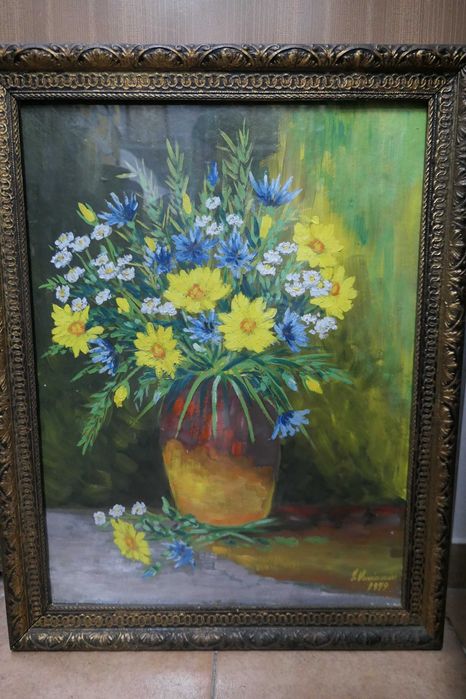 Natura Statica Flori semnat I. Veniamin datat 1979 Ulei pe carton Rama