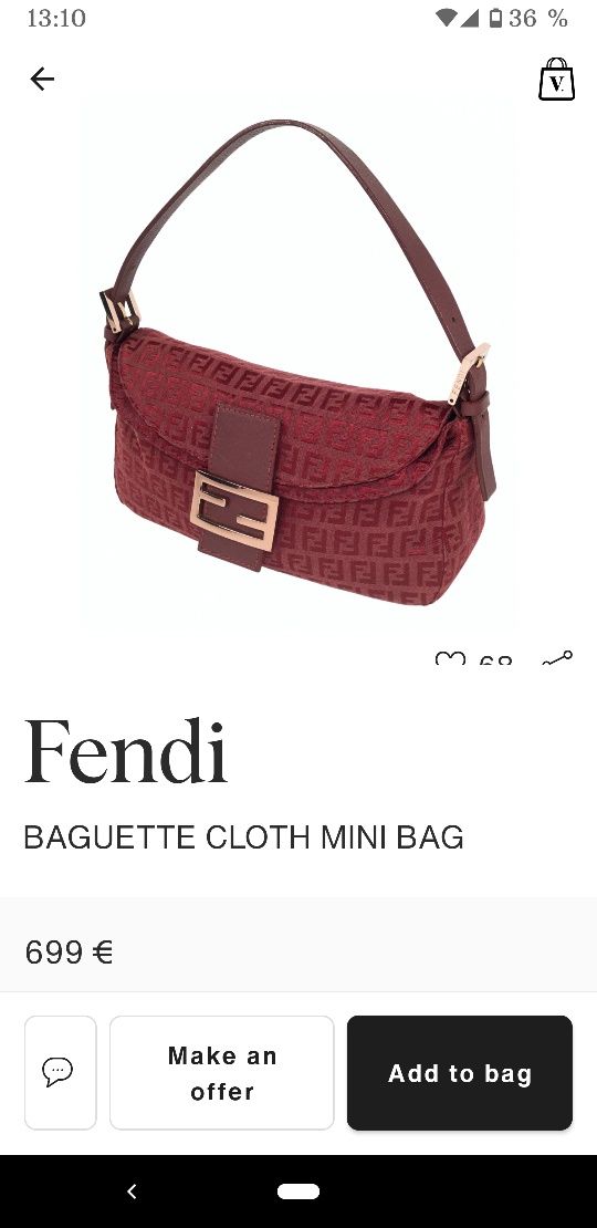 Fendi baguette cloth bag burgundy