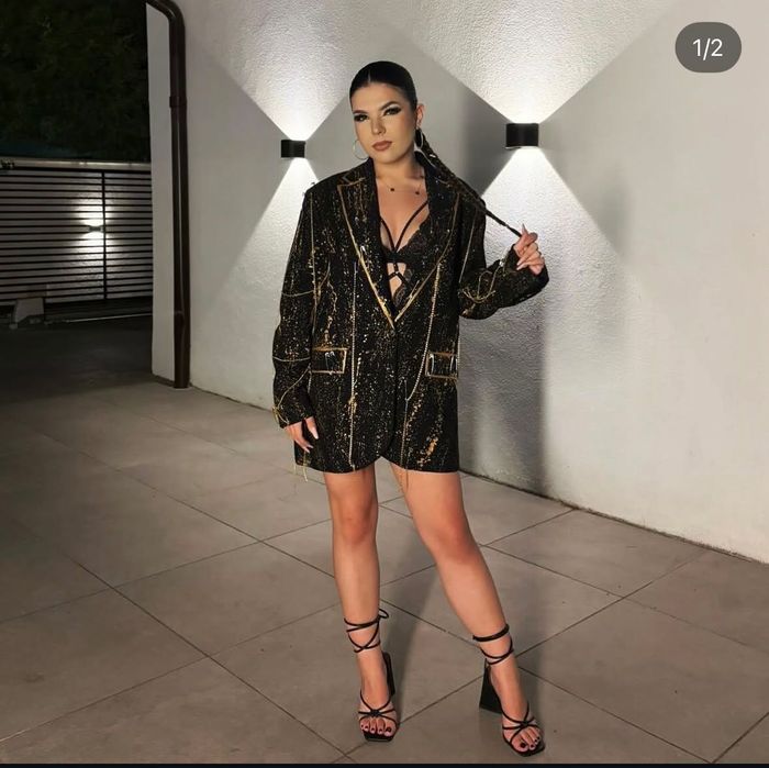 Rochie sacou negru & auriu cu lanțuri, nou, cu eticheta mărimea S