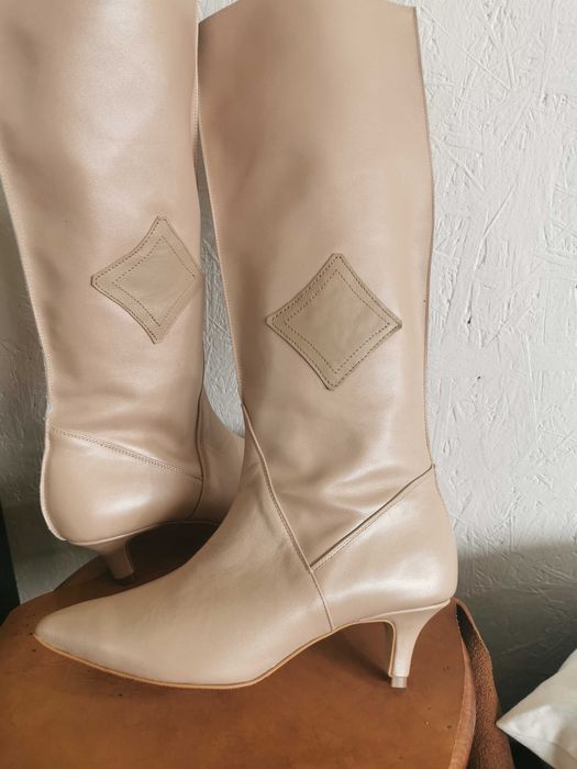 Cizmă bej nude din piele naturală