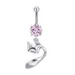 Piercing buric model pisica argintiu din otel inoxidabil piatra roz