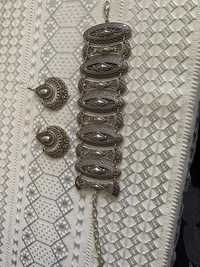 Набор браслет и серёжки ручной работы серебро новые