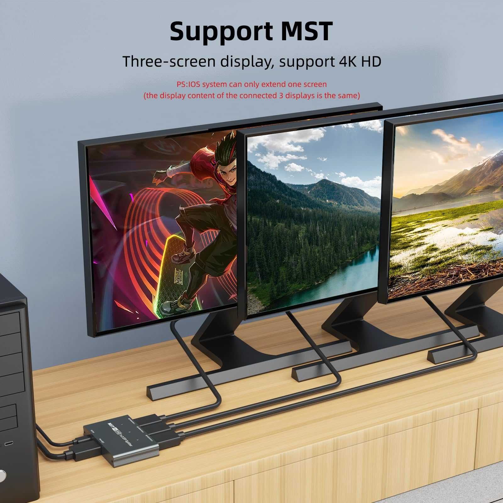 8K Дисплей порт сплитер към 3 DP порта в режими Mirror само за windows