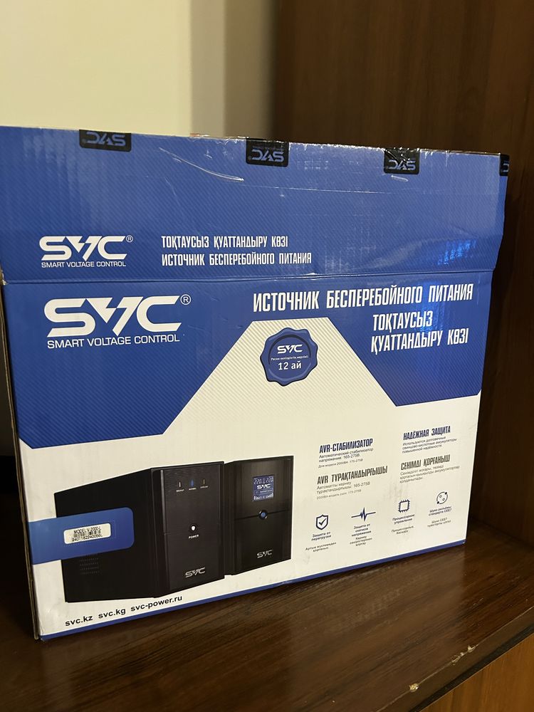 ИБП SVC, 2000VA/1200W, AVR:175-275В, 3 Schuko, Black (V-2000-L)
