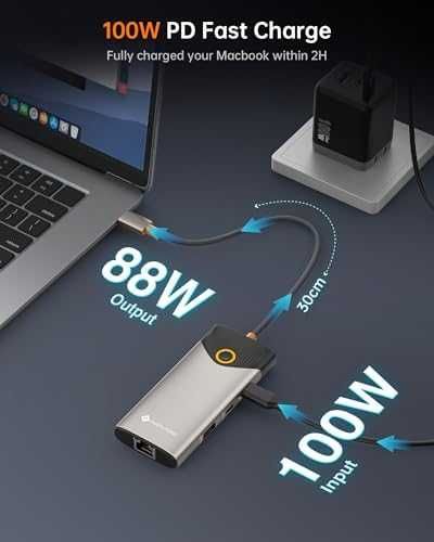 USB-C Хъб 7 в 1 4K HDMI Gigabit Ethernet 100W Зареждане Докинг станция