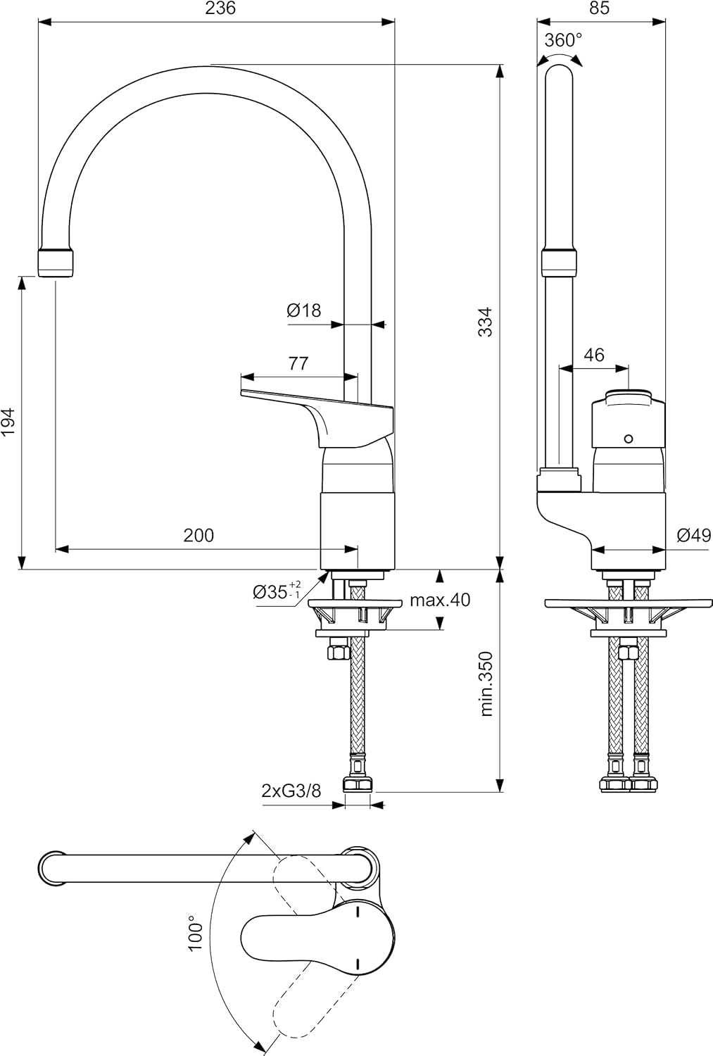 Ideal Standard Cerabase - Baterie chiuvetă, BlueStart
