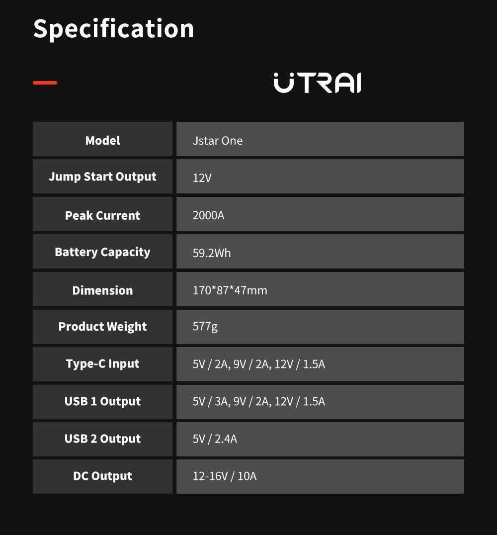 Starter Auto Multifunctional UTRAI One 2000A Pornire Masina