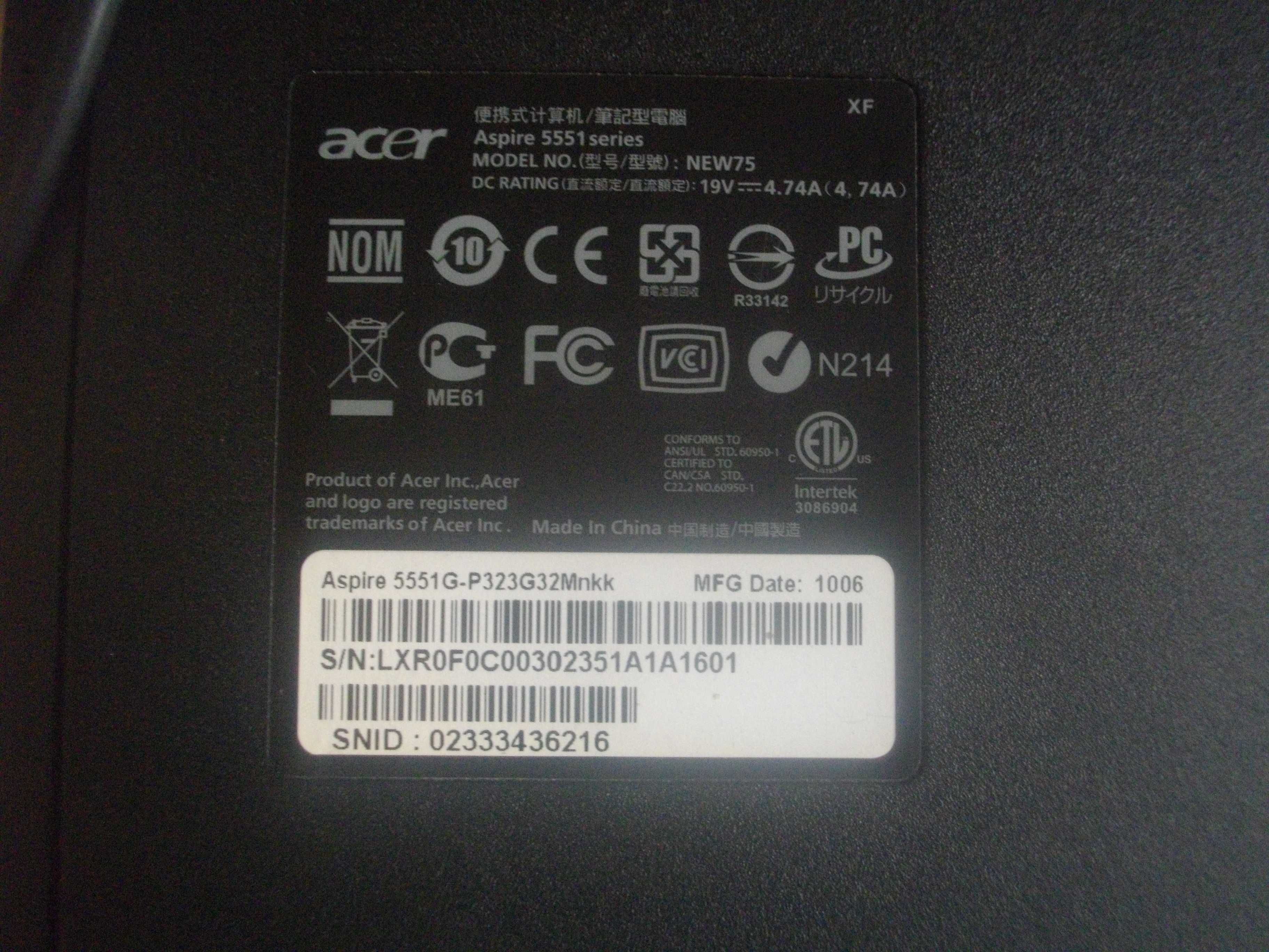 15,6" 39,62см ACER Aspire 5551 Отличен ЛАПТОП RAM 4GB HD 120 2,10 GHz